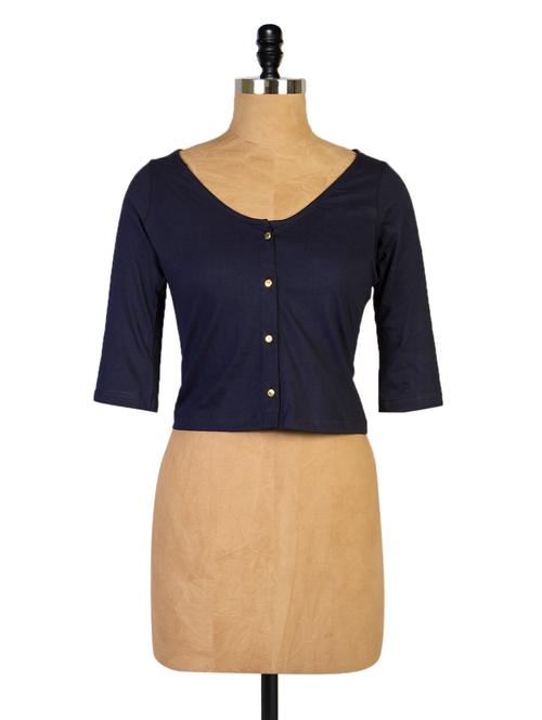navy blue 3/4 sleeve basic crop tops - 861169 - Very Small Image - 1