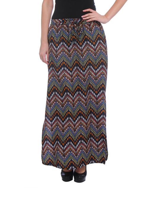 multi-coloured chevron print long skirt with a side slit - 865791 - Very Small Image - 1