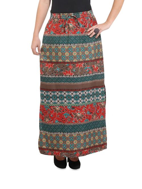 trendy multi-coloured printed long skirt with a side slit - 865792 - Very Small Image - 1