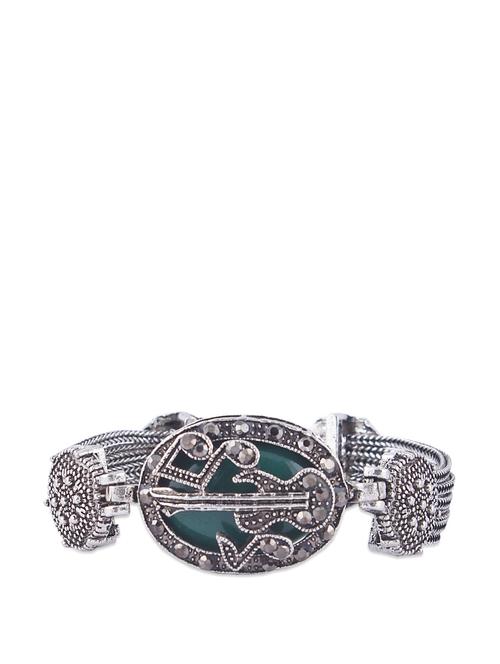 antique silver bracelet with oval green stone - 865984 - Very Small Image - 1