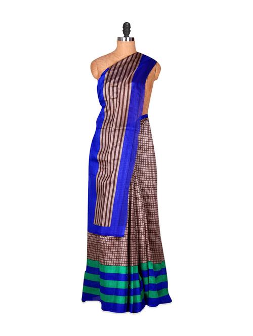 box weave pattern grey and brown saree - 885929 - Very Small Image - 1