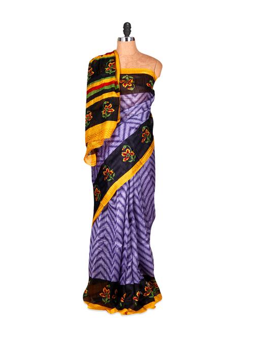 mauve chevron print saree with floral border - 885941 - Very Small Image - 1