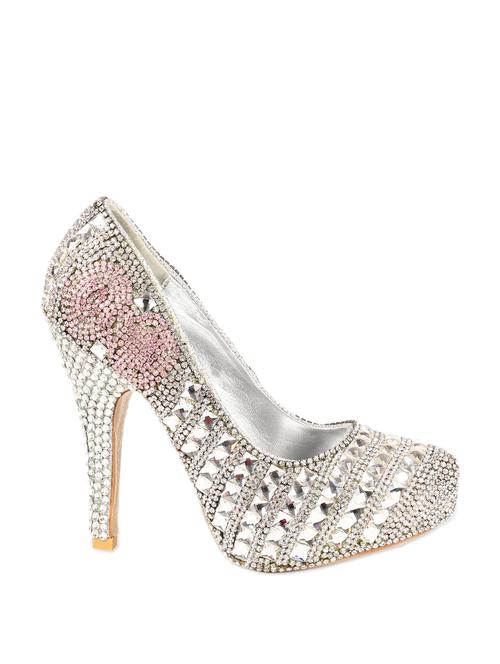 metallic beads and rivets adorned high heeled silver pumps - 886315 - Very Small Image - 1
