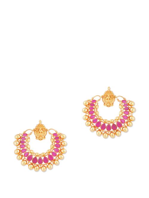 gold chandbalis with pink stones - 887035 - Very Small Image - 1