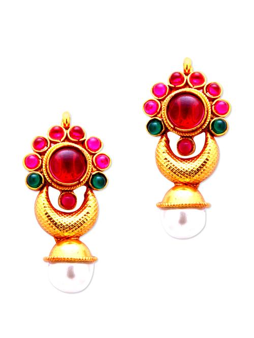 earrings with magenta stones and faux pearls - 887212 - Very Small Image - 1
