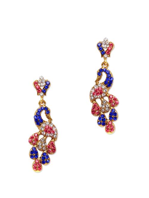 colourful crystal studded peacock earrings - 887543 - Very Small Image - 1