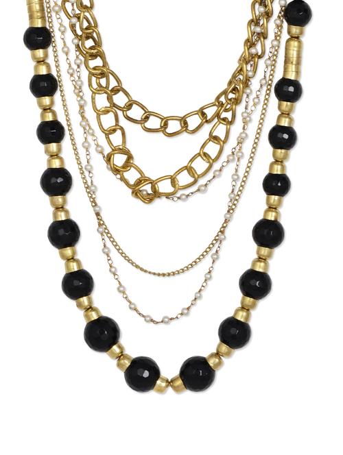 multi strand black pearl and chain patterned necklace - 888406 - Very Small Image - 1