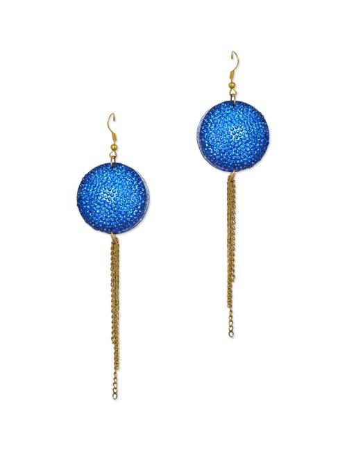 blue round acrylic bead earring with a golden chain base - 888411 - Very Small Image - 1