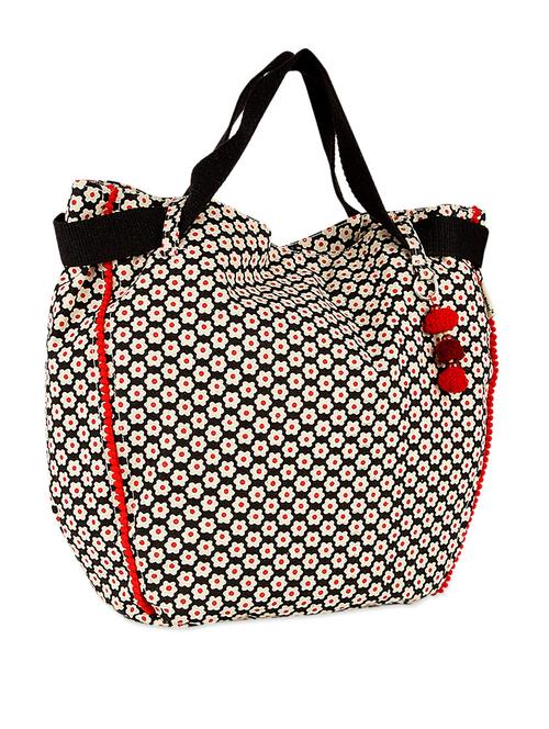 bright floral print cotton canvas tote with pom pom - 888540 - Very Small Image - 1