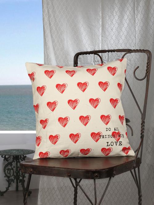 cream heart print cushion covers(set of 5) - 888785 - Very Small Image - 1