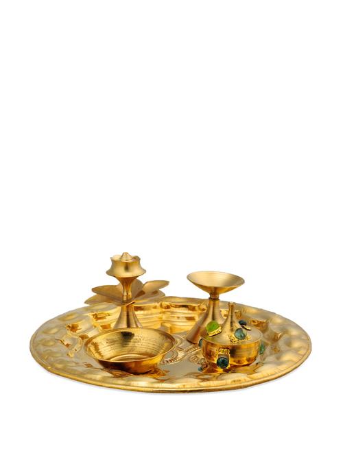 fixed mini pooja brass thali- set of 5 - 888912 - Very Small Image - 1