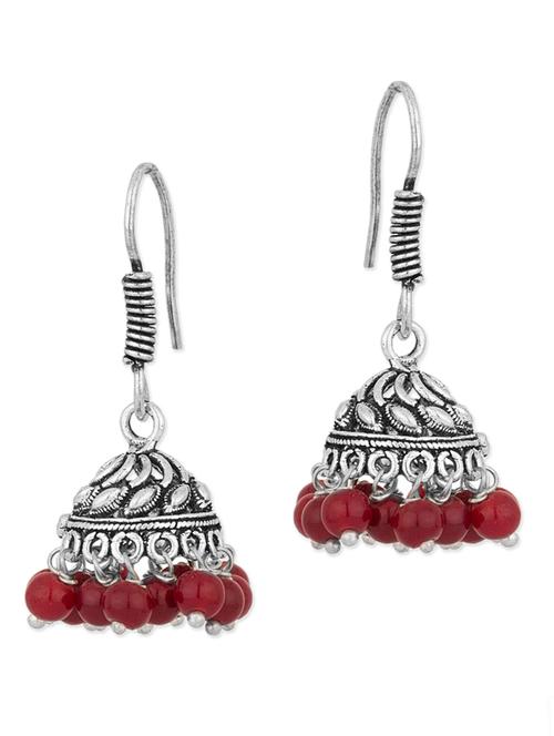 Jhumkis with Maroon Beads - 890011 - Very Small Image - 1