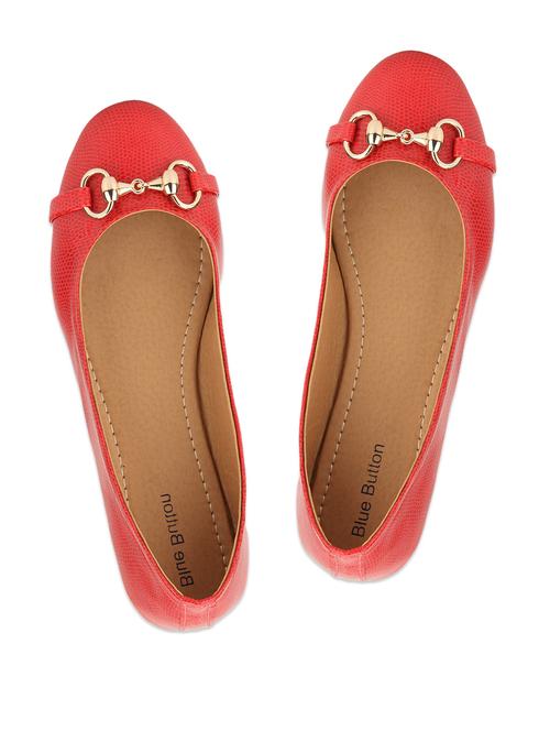 bright red metal embellished round toe ballerinas - 890993 - Very Small Image - 1
