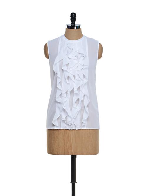elegant white frilled georgette top - 893513 - Very Small Image - 1