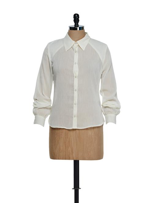offwhite full-sleeved polyester shirt - 893602 - Very Small Image - 1