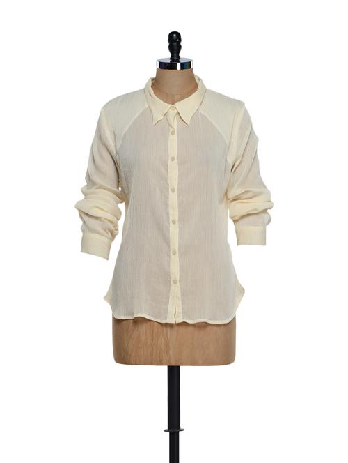 offwhite full-sleeved polyester shirt - 893606 - Very Small Image - 1