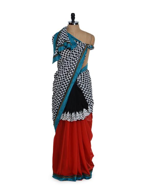 charming black and red polka dotted saree in georgette and net - 894039 - Very Small Image - 1