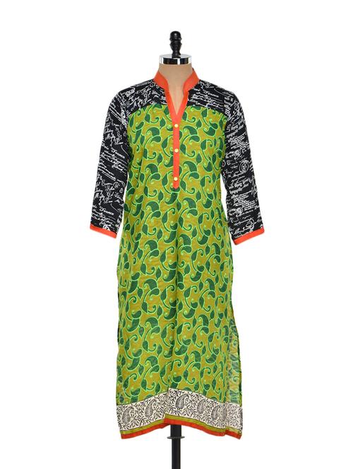 leaf print kurta with scribble detail - 894247 - Very Small Image - 1