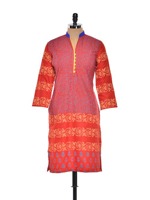 red cotton long kurta kurta - 894261 - Very Small Image - 1
