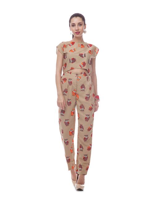 beige owl print pants - 894334 - Very Small Image - 1