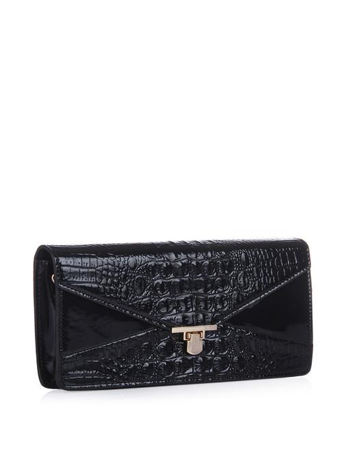 Black crocodile skin patterned glossy clutch bag - 895066 - Very Small Image - 1