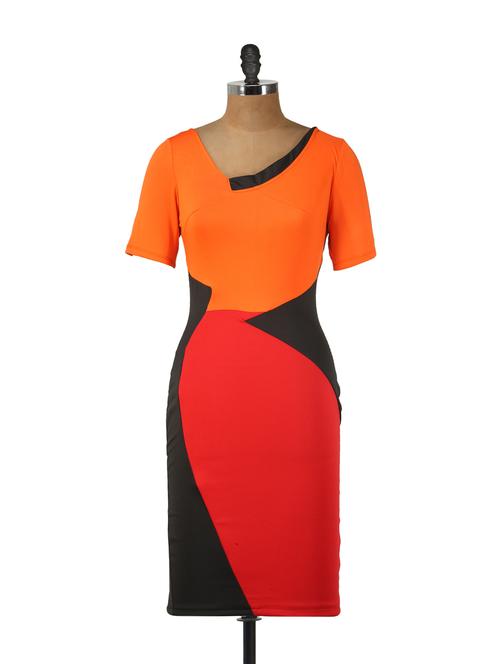 vibrant orange and black midi dress - 896464 - Very Small Image - 1