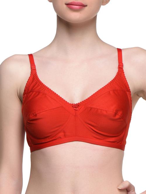 red plain solid cotton bra - 896556 - Very Small Image - 1