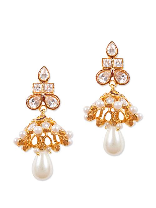 white and gold fancy jhumkis - 896852 - Very Small Image - 1