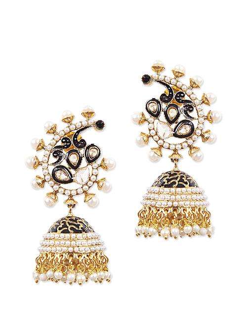 fancy black meena jhumkis - 896854 - Very Small Image - 1