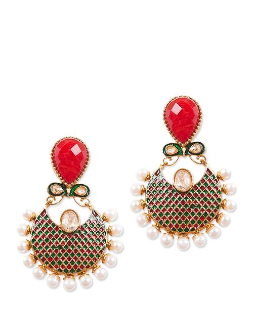 red stone studded ethnic earrings - 896856 - Very Small Image - 1