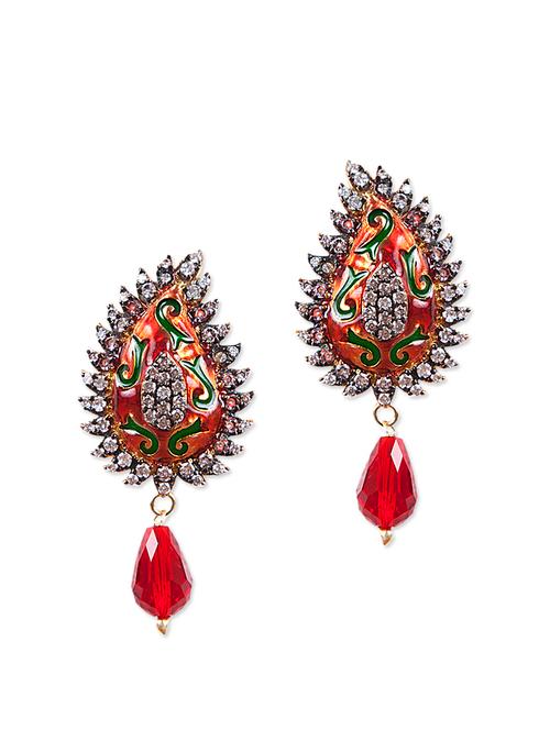 exclusive red drop earrings with enamel and american diamond - 896869 - Very Small Image - 1