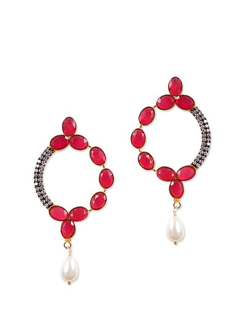 fancy earrings with red stones and american diamonds - 896870 - Very Small Image - 1