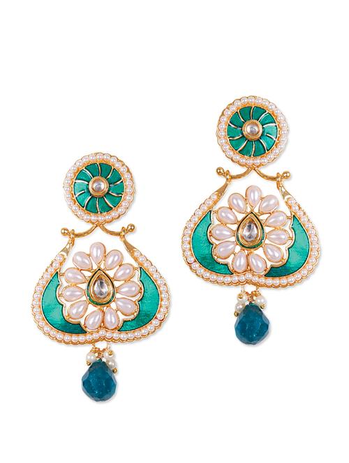fancy aqua drop earrings with green enamel - 896987 - Very Small Image - 1