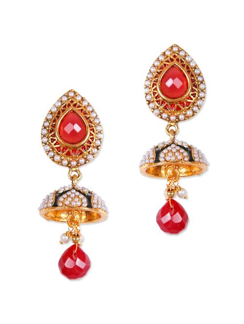 red and gold teardrop earrings with red stones - 897028 - Very Small Image - 1