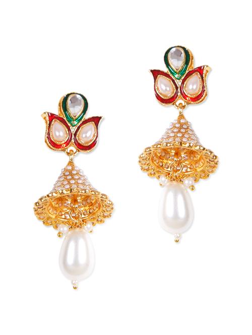classic gold jhumkis with pearls - 897029 - Very Small Image - 1