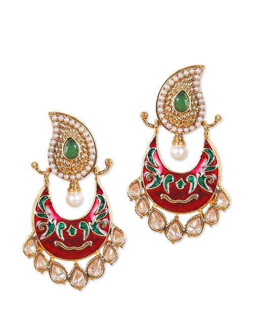 red and green traditional earrings - 897036 - Very Small Image - 1