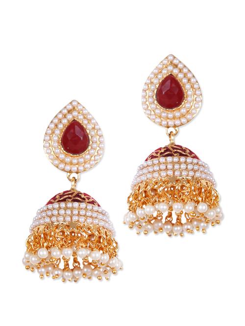 red pearl studded traditional jhumkis - 897046 - Very Small Image - 1