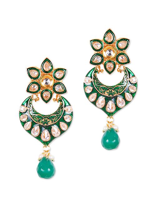 ethnic green dangler earrings - 897061 - Very Small Image - 1