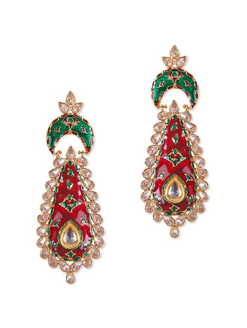 traditional red and green dangler earrings - 897076 - Very Small Image - 1
