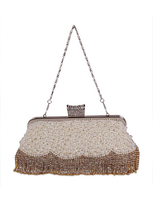 Off-white embellished clutch cum sling - 897304 - Very Small Image - 1
