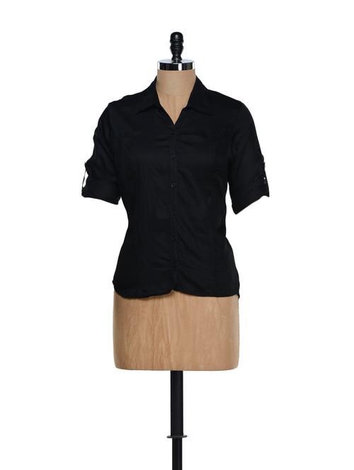 simple black roll-up sleeved cotton top - 899478 - Very Small Image - 1