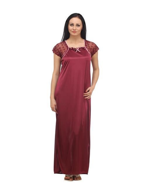 wine colored satin laced nighty - 901119 - Very Small Image - 1