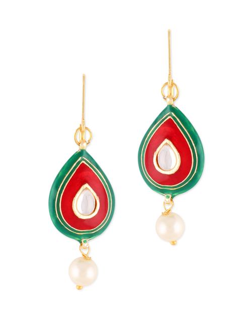 traditional drop shape red and green earrings - 901205 - Very Small Image - 1