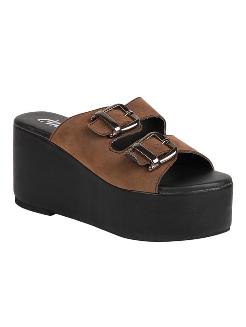 brown and black slip-on platform heels with metal buckles - 902433 - Very Small Image - 1