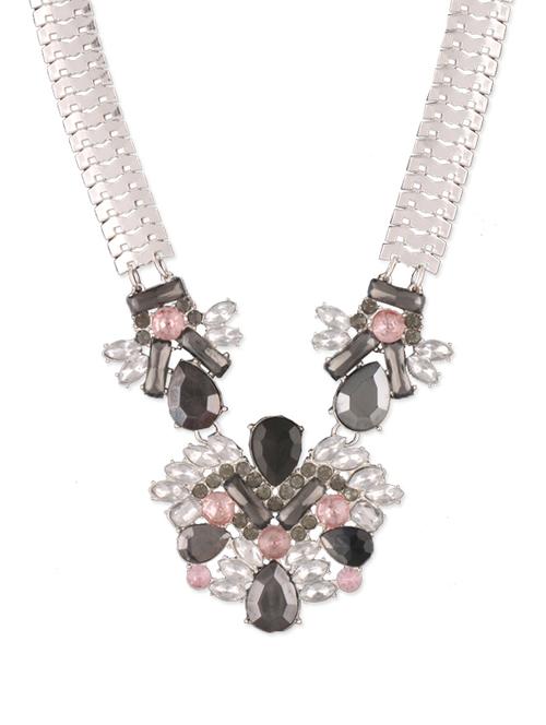 heavy silver stone studded necklace - 904404 - Very Small Image - 1