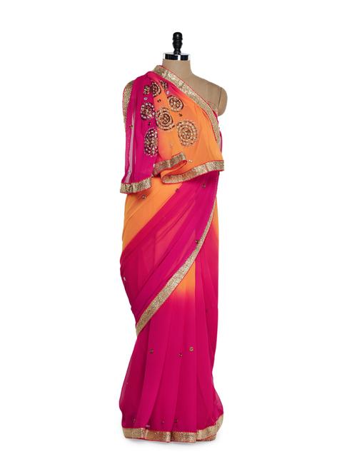 pink and orange georgette saree - 905217 - Very Small Image - 1