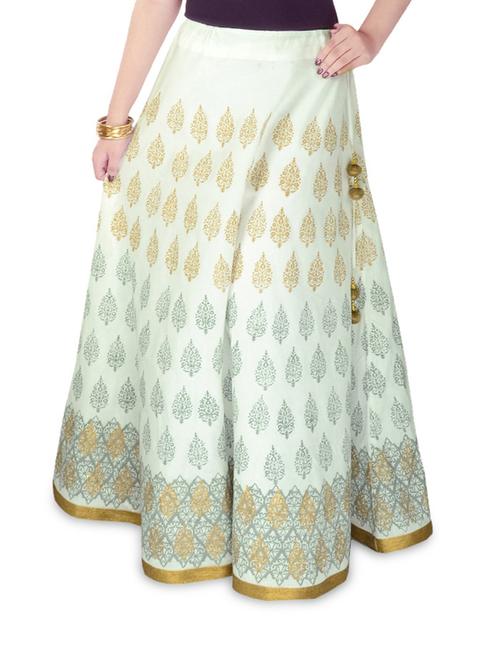 White Block Print Long Ethnic Skirt - 905503 - Very Small Image - 1