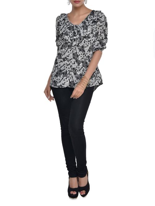 black and white flare neck top - 906565 - Very Small Image - 1