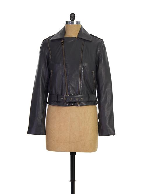 black zippered leather jacket - 907629 - Very Small Image - 1