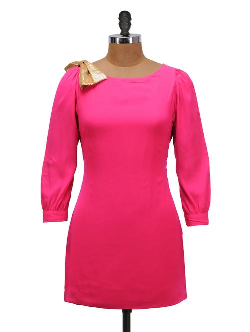 fuchsia dress with gold bow at shoulder - 907831 - Very Small Image - 1